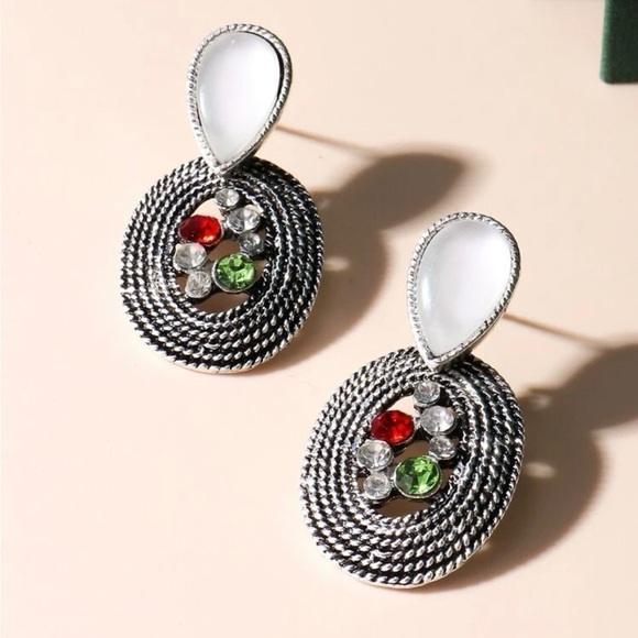 Pearly Multicolored Crystal Round Drop Earrings - Picture 7 of 10